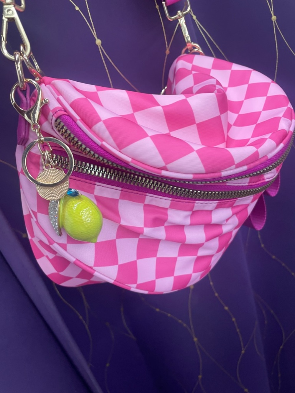 Pink Checker Fanny Pack with Lemon Charm